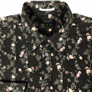 Ted Baker Mens Brown Floral Button Front Slim Fit